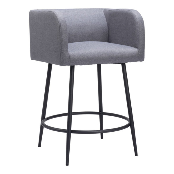 HomeRoots Set of Two Contemporary Gray & Black Fabric Bar Chairs with Steel Base for Modern Dining Spaces 571486
