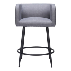 HomeRoots Set of Two Contemporary Gray & Black Fabric Bar Chairs with Steel Base for Modern Dining Spaces 571486
