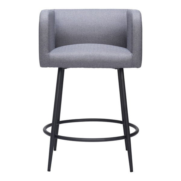HomeRoots Set of Two Contemporary Gray & Black Fabric Bar Chairs with Steel Base for Modern Dining Spaces 571486