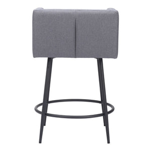 HomeRoots Set of Two Contemporary Gray & Black Fabric Bar Chairs with Steel Base for Modern Dining Spaces 571486