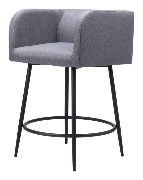 HomeRoots Set of Two Contemporary Gray & Black Fabric Bar Chairs with Steel Base for Modern Dining Spaces 571486