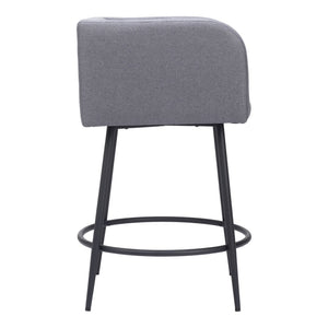 HomeRoots Set of Two Contemporary Gray & Black Fabric Bar Chairs with Steel Base for Modern Dining Spaces 571486