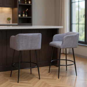 HomeRoots Set of Two Stylish 31" Gray and Black Bar Height Chairs for Modern Kitchen and Home Bar Decor 571487