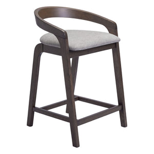 HomeRoots Set of Two Modern Gray and Espresso Bar Chairs with Low Back, Armrests, and Footrest for Comfort 571489