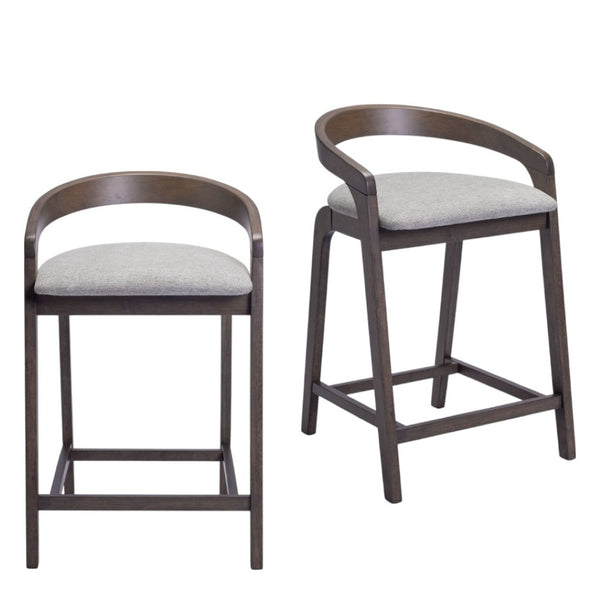 HomeRoots Set of Two Modern Gray and Espresso Bar Chairs with Low Back, Armrests, and Footrest for Comfort 571489
