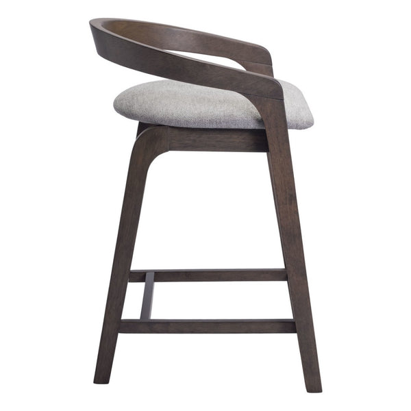 HomeRoots Set of Two Modern Gray and Espresso Bar Chairs with Low Back, Armrests, and Footrest for Comfort 571489