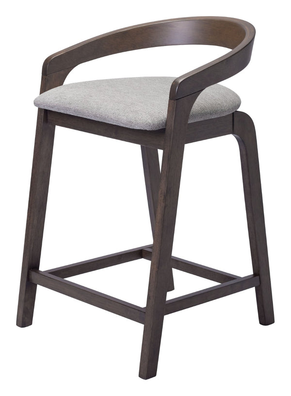 HomeRoots Set of Two Modern Gray and Espresso Bar Chairs with Low Back, Armrests, and Footrest for Comfort 571489