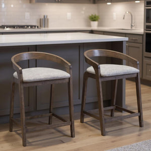 HomeRoots Set of Two Modern Gray and Espresso Bar Chairs with Low Back, Armrests, and Footrest for Comfort 571489