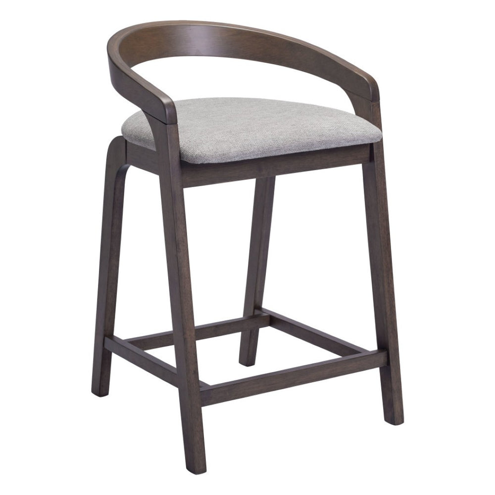 HomeRoots Set of Two Modern Gray and Espresso Bar Chairs with Low Back, Armrests, and Footrest for Comfort 571489