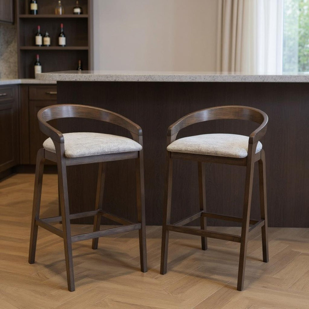 HomeRoots Set of Two Modern Gray and Espresso Low Back Bar Chairs for Stylish Kitchens and Home Bars 571490