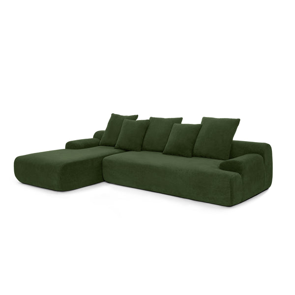 English Elm 110.25x67'' Compression Sofa Modern Upholstered L-Shape Sectional Couch 4-Seat Melange Velvet Comfort Green W1413S00085