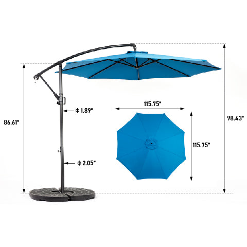 English Elm Best 10ft Offset Hanging Market Patio Umbrella with Crank Tilt, 8 Steel Ribs, Extra-Large Shade for Backyard Poolside Dark Blue W640P234552