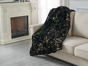 Homeroots 60" Black And Gold Abstract Faux Fur Plush Throw Blanket - Luxuriously Soft Cozy Accent For Home Decor  Faux Fur 571531