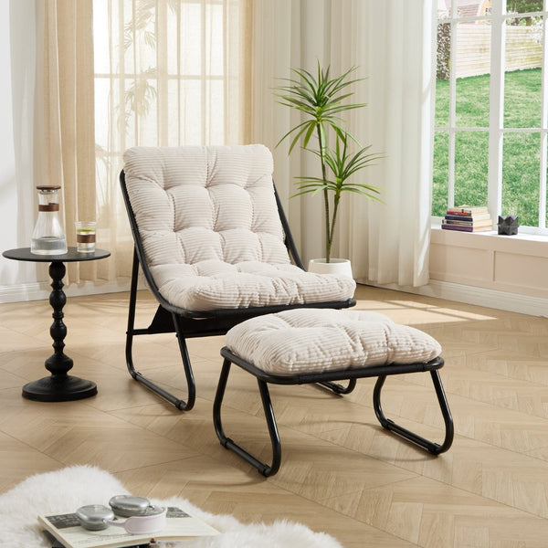 English Elm Patio Sling Lounge Chair with Ottoman Steel Frame Corduroy Cushion Indoor Outdoor W640P443484