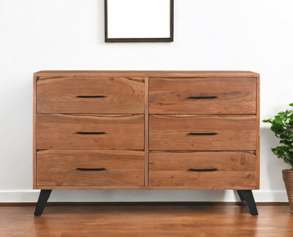 Homeroots 60" Live Edge Solid Wood Double Dresser With 6 Easy-open Drawers – Stylish Storage Solution!  Solid Wood 571535