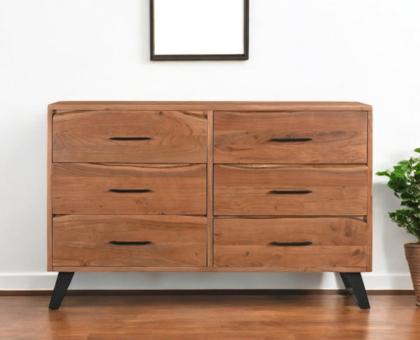 Homeroots 60" Live Edge Solid Wood Double Dresser With 6 Easy-open Drawers – Stylish Storage Solution!  Solid Wood 571535