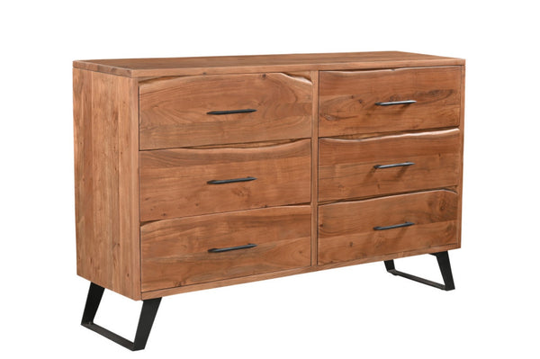 HomeRoots 60" Natural Live Edge Solid Wood Double Dresser with 6 Drawers – Stylish Storage for Any Bedroom! 571535