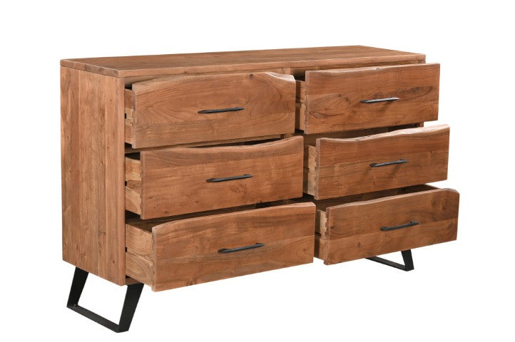Homeroots 60" Live Edge Solid Wood Double Dresser With 6 Easy-open Drawers – Stylish Storage Solution!  Solid Wood 571535