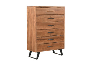 HomeRoots 36" Live Edge Solid Wood Dresser with 5 Drawers – Handcrafted Acacia Storage for Rustic Elegance 571536