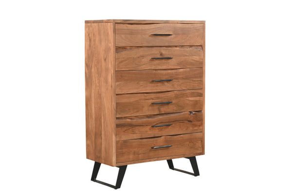 HomeRoots 36" Live Edge Solid Wood Dresser with 5 Drawers – Handcrafted Acacia Storage for Rustic Elegance 571536