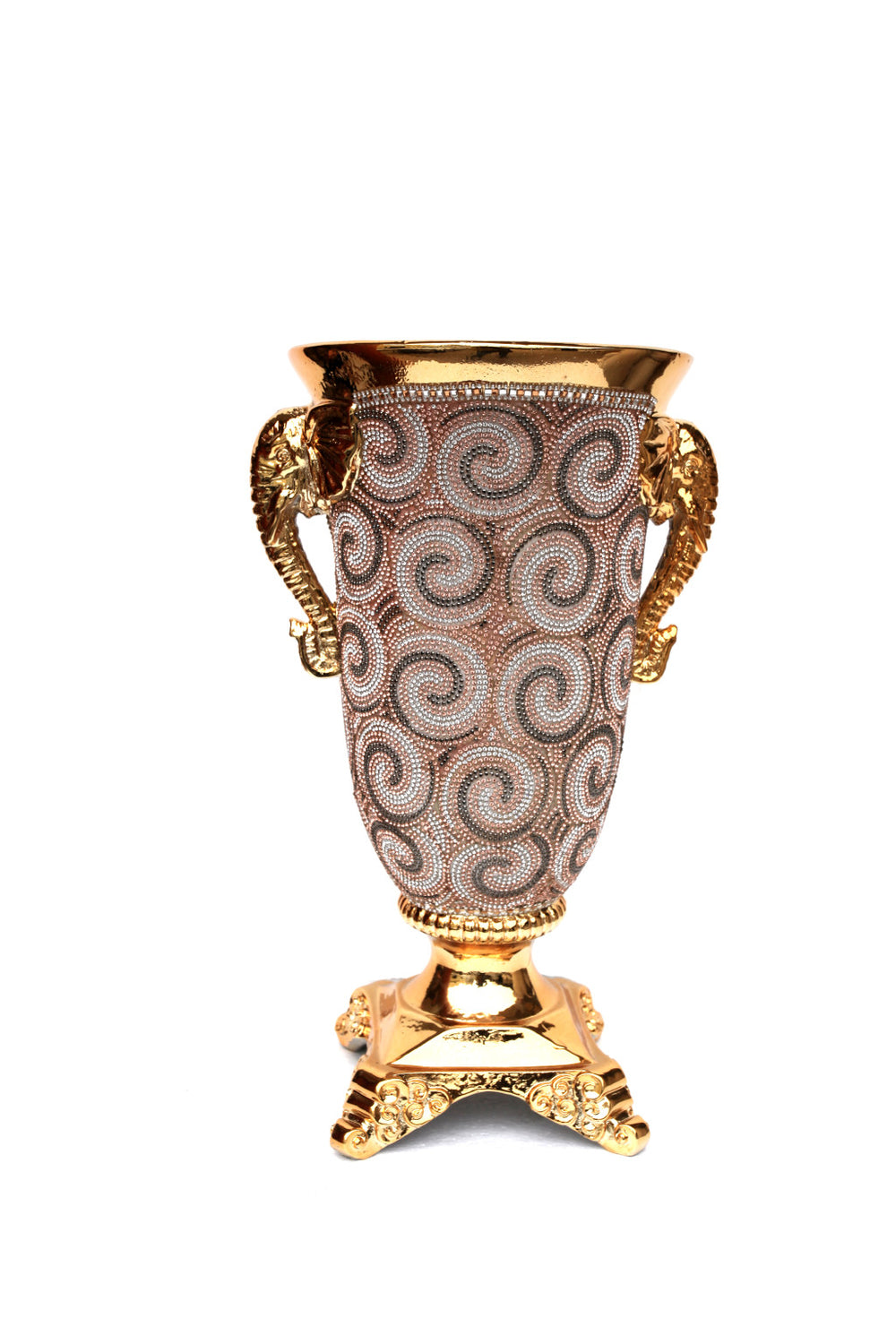 Homeroots 15" Gold Geometric Amphora Ceramic Table Vase With Faux Crystal Embellishments  Ceramic 571537