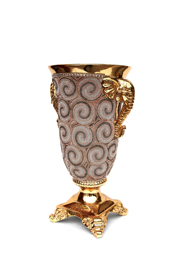 Homeroots 15" Gold Geometric Amphora Ceramic Table Vase With Faux Crystal Embellishments  Ceramic 571537