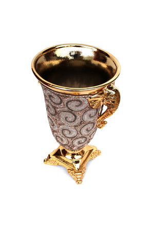 Homeroots 15" Gold Geometric Amphora Ceramic Table Vase With Faux Crystal Embellishments  Ceramic 571537