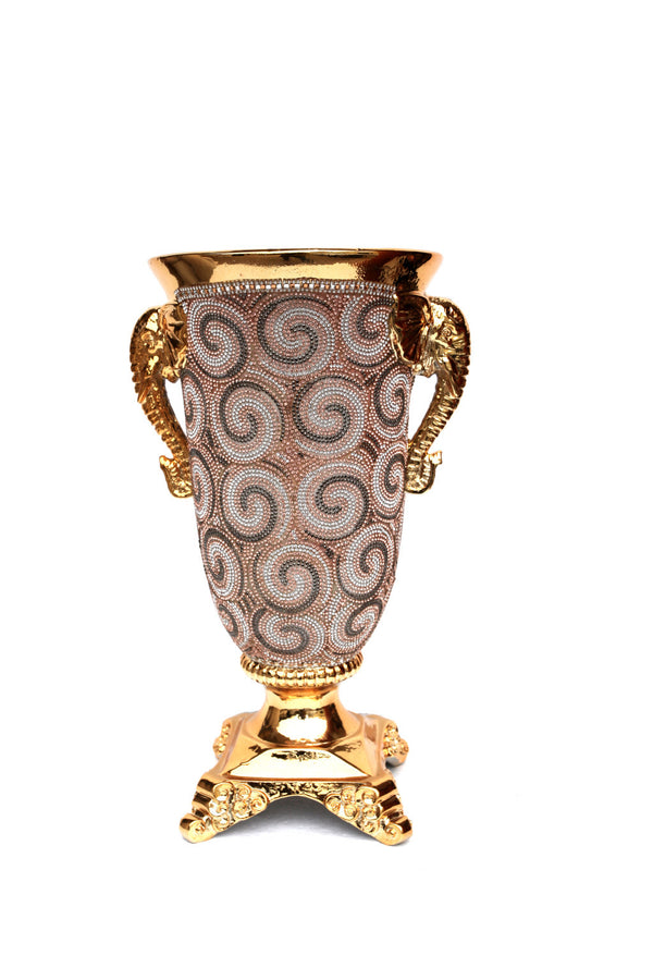 Homeroots 15" Gold Geometric Amphora Ceramic Table Vase With Faux Crystal Embellishments  Ceramic 571537