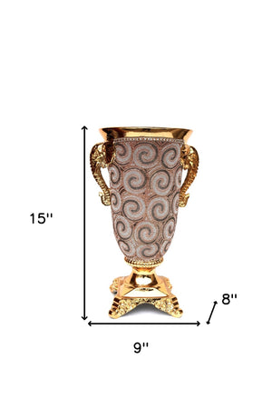 Homeroots 15" Gold Geometric Amphora Ceramic Table Vase With Faux Crystal Embellishments  Ceramic 571537