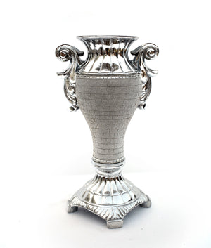 Homeroots 15" Silver Geometric Amphora Ceramic Table Vase With Faux Crystal Embellishments  Ceramic 571539
