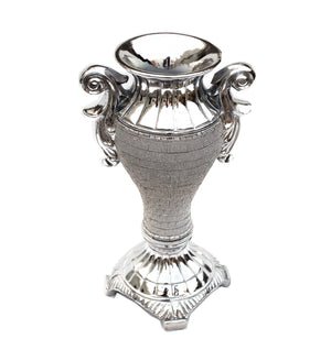 Homeroots 15" Silver Geometric Amphora Ceramic Table Vase With Faux Crystal Embellishments  Ceramic 571539