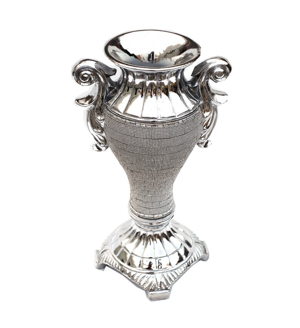 Homeroots 15" Silver Geometric Amphora Ceramic Table Vase With Faux Crystal Embellishments  Ceramic 571539