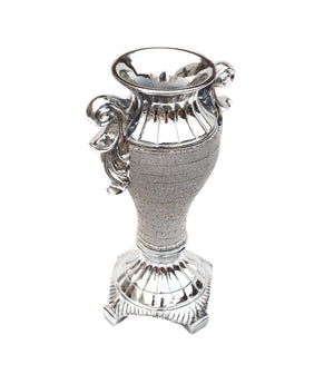 Homeroots 15" Silver Geometric Amphora Ceramic Table Vase With Faux Crystal Embellishments  Ceramic 571539