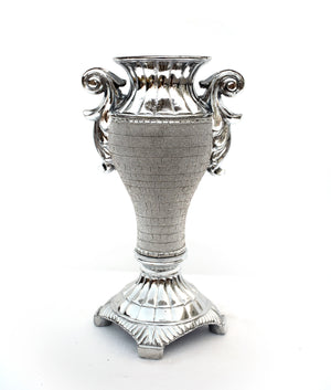 Homeroots 15" Silver Geometric Amphora Ceramic Table Vase With Faux Crystal Embellishments  Ceramic 571539