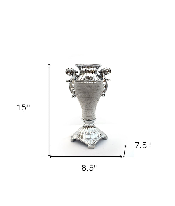 Homeroots 15" Silver Geometric Amphora Ceramic Table Vase With Faux Crystal Embellishments  Ceramic 571539