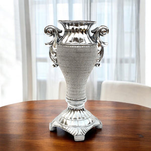 Homeroots 15" Silver Geometric Amphora Ceramic Table Vase With Faux Crystal Embellishments  Ceramic 571539