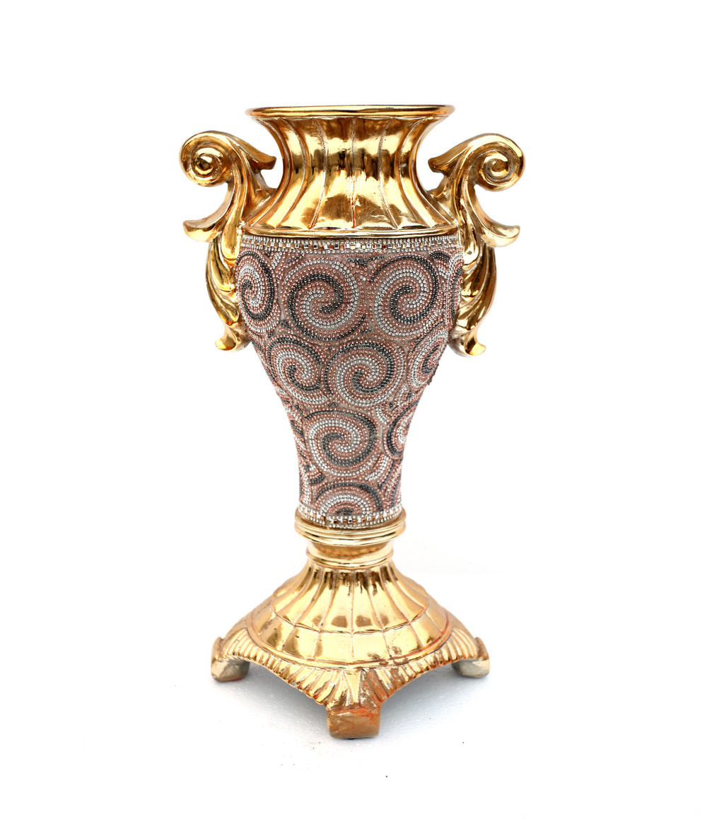 Homeroots 15" Gold Geometric Amphora Ceramic Table Vase With Faux Crystal Embellishments  Ceramic 571540