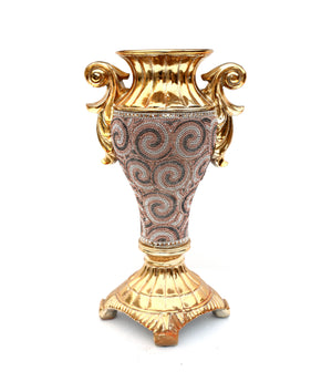 Homeroots 15" Gold Geometric Amphora Ceramic Table Vase With Faux Crystal Embellishments  Ceramic 571540