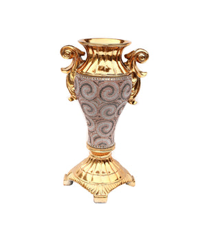 Homeroots 15" Gold Geometric Amphora Ceramic Table Vase With Faux Crystal Embellishments  Ceramic 571540
