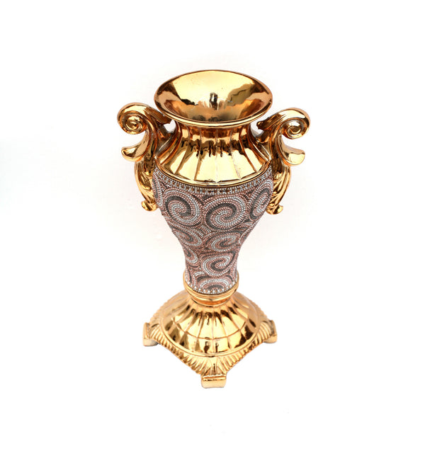 Homeroots 15" Gold Geometric Amphora Ceramic Table Vase With Faux Crystal Embellishments  Ceramic 571540