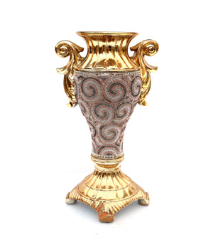 Homeroots 15" Gold Geometric Amphora Ceramic Table Vase With Faux Crystal Embellishments  Ceramic 571540