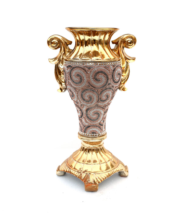 Homeroots 15" Gold Geometric Amphora Ceramic Table Vase With Faux Crystal Embellishments  Ceramic 571540
