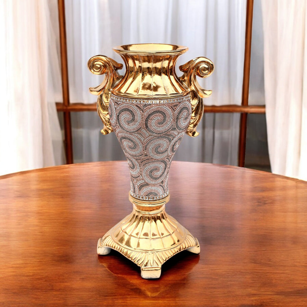 Homeroots 15" Gold Geometric Amphora Ceramic Table Vase With Faux Crystal Embellishments  Ceramic 571540