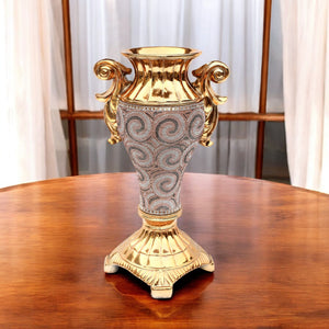 Homeroots 15" Gold Geometric Amphora Ceramic Table Vase With Faux Crystal Embellishments  Ceramic 571540