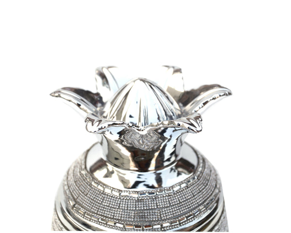 Homeroots 11" Silver Striped Ceramic Pineapple Bowl With Crystals - Elegant Centerpiece For Modern Decor   571541