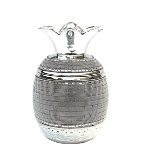 Homeroots 11" Silver Striped Ceramic Pineapple Bowl With Crystals - Elegant Centerpiece For Modern Decor   571541