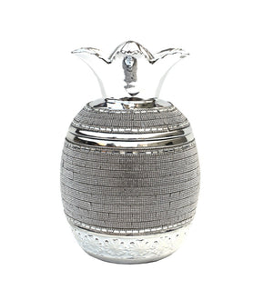 Homeroots 11" Silver Striped Ceramic Pineapple Bowl With Crystals - Elegant Centerpiece For Modern Decor   571541