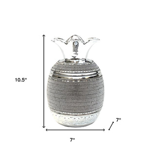 Homeroots 11" Silver Striped Ceramic Pineapple Bowl With Crystals - Elegant Centerpiece For Modern Decor   571541