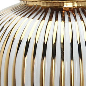 Homeroots 17" White And Gold Striped Urn Ceramic Ginger Jar  Ceramic 571561