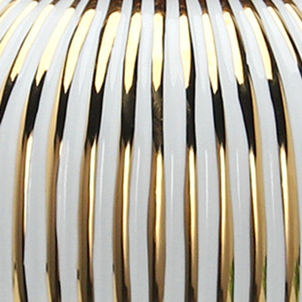 Homeroots 12" White And Gold Striped Urn Ceramic Ginger Jar  Ceramic 571562